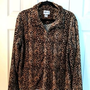 Leopard Print Fuzzy Lightweight Zip Up Jacket XL